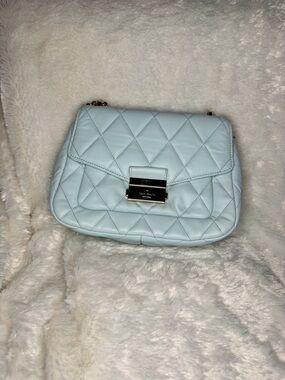 Quilted Light Blue Shoulder Bag with Gold Accent